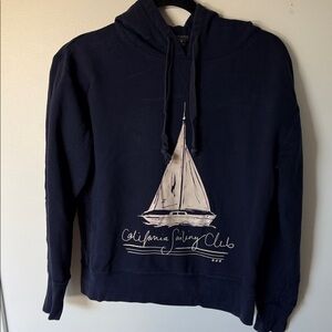 J. Crew Dark Blue Hoodie with Sailboat Design